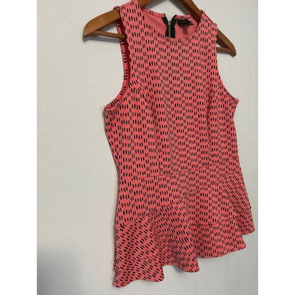 Worthington Pink Black Printed Sleeveless Peplum Ruffle Top Blouse Size Small - Picture 4 of 9
